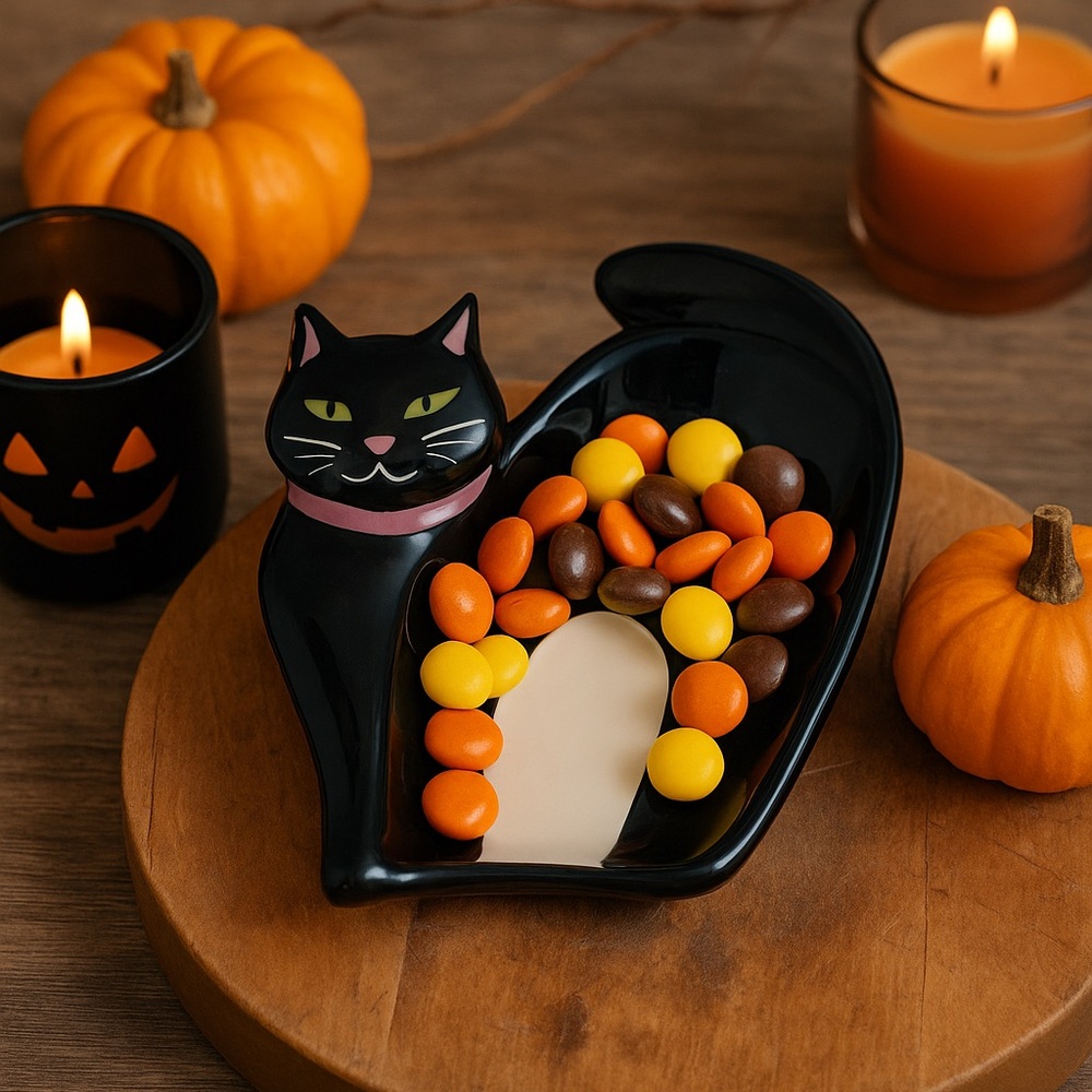 Longaberger Black Cat Halloween Candy Dish Tray